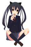  bad_id black_hair brown_eyes cat_ears coop_(coupon123) indian_style k-on! long_hair nakano_azusa pocky school_uniform sitting solo twintails 