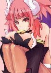  1girl bare_shoulders breasts demon_girl disgaea highres horns la_pucelle looking_at_viewer mole mole_under_eye prier reco red_eyes redhead solo 