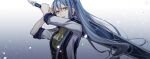  1girl ascot blue_hair coat eiyuu_densetsu greatsword green_shirt holding holding_sword holding_weapon laura_s._arseid long_hair long_sleeves looking_at_viewer ponytail sen_no_kiseki sen_no_kiseki_iv shirt soap_(user_kghh4755) solo sword two-handed upper_body weapon white_coat yellow_ascot yellow_eyes 