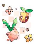  :3 animal_focus artist_name colored_skin commentary_request flower hanabusaoekaki highres hoppip no_humans pink_flower pink_skin pokemon pokemon_(creature) solid_circle_eyes solid_oval_eyes sprout sunkern tail yellow_eyes yellow_flower 