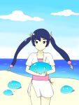  beach highres mona_(genshin_impact) non-web_source slime_(genshin_impact) swimsuit 