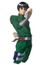  1boy arm_behind_back bandaged_hand bandages belt black_eyes black_hair blunt_bangs bodysuit bowl_cut clenched_hand closed_eyes cowboy_shot cropped_legs daxawddc fighting_stance furrowed_brow green_bodysuit highres holster konohagakure_symbol male_focus naruto_(classic) naruto_(series) red_belt rock_lee short_hair sketch solo standing thick_eyebrows thigh_holster turtleneck turtleneck_bodysuit white_background 