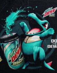  aqua_theme artist_request copyright_logo copyright_name crocodile crocodilian highres logo mountain_dew no_humans non-web_source pokemon pokemon_(creature) poster_(medium) red_eyes scan sharp_teeth slogan soda spikes tail teeth tongue totodile 