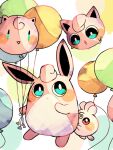  :o animal_focus artist_name balloon blue_eyes colored_skin commentary_request evolutionary_line floating hanabusaoekaki highres igglybuff jigglypuff no_humans pink_skin pokemon pokemon_(creature) red_eyes white_background wigglytuff 