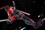  1boy bodysuit cofffee deadpool full_body gloves holding holding_sword holding_weapon katana looking_at_viewer male_focus marvel mask muscular muscular_male solo superhero sword weapon 