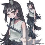  1girl animal_ears arm_behind_back black_collar black_eyes black_hair black_nails chain collar ear_piercing earrings full_body highres jewelry kenharu long_hair looking_at_viewer original piercing shirt solo standing tail tank_top white_shirt white_tank_top wolf_ears wolf_girl wolf_tail 