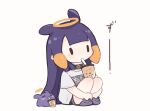  1girl black_choker black_eyes black_shorts blunt_bangs blush blush_stickers bubble_tea chibi choker cup disposable_cup drinking drinking_straw drinking_straw_in_mouth full_body fur-trimmed_choker fur_trim halo hololive hololive_english hugging_own_legs knees_up long_hair mole mole_under_eye multicolored_hair ninomae_ina&#039;nis ninomae_ina&#039;nis_(5th_costume) official_alternate_costume orange_hair purple_footwear purple_hair shirt short_shorts short_sleeves shorts sidelocks simple_background sitting slippers solid_oval_eyes solo t-shirt takodachi_(ninomae_ina&#039;nis) tentacle_hair very_long_hair white_background white_shirt yuuyu_(777) 