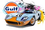  2023 artist_name car commentary_request ford_gt40 headlight highres left-hand_drive motor_vehicle multicolored_background nimbus_goldbrum no_humans original race_vehicle racecar rear-view_mirror shadow side-view_mirror sports_car steering_wheel vehicle_focus 