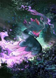  closed_mouth colored_sclera commentary english_commentary fang flutter_mane matazo_(pokemon) no_humans official_art pokemon pokemon_(creature) pokemon_focus pokemon_tcg pokemon_tcg_pocket red_sclera skin_fang smile third-party_source yellow_eyes 