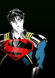  1boy black_hair blue_eyes bodysuit dc_comics male_focus multicolored_bodysuit muscular muscular_male short_hair silver_armor solo superboy-prime superhero_costume superman_(series) superman_logo taut_bodysuit taut_clothes two-tone_bodysuit utu310 western_comics_(style) 