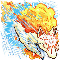  04sora40 fiery_hair fiery_tail fire hooves horns horse no_humans pokemon pokemon_(creature) pokemon_focus pokemon_red/green/blue/yellow rapidash red_eyes single_horn tail unicorn white_background 