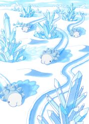  blue_sky clouds commentary crystal day english_commentary full_body ice ice_crystal komatsu_shinya no_humans official_art outdoors pokemon pokemon_(creature) pokemon_focus pokemon_tcg pokemon_tcg_pocket sky snom snow solid_oval_eyes third-party_source 
