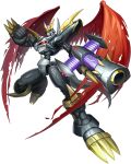  armor belt cannon claws digimon horns imperialdramon imperialdramon_fighter_mode_(black) non-web_source official_art red_eyes sharp_teeth tail teeth transparent_background wings 