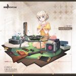  1girl 2023 :o bag bare_arms bare_legs bird bladeless_fan blonde_hair blue_eyes board_game book box character_name chilunchilun commentary copyright_name dice english_commentary full_body girls_frontline griffin_&amp;_kryuger gun hair_ornament hair_scrunchie highres juice_box kneeling m1897_(forest_game)_(girls&#039;_frontline) m1897_(girls&#039;_frontline) nintendo_switch official_alternate_costume official_art open_box open_mouth own_hands_together pajamas pink_bird pump_action rug scrunchie second-party_source seiza short_hair short_sleeves shotgun shotgun_shell simple_background sitting snack solo star_(symbol) sticker weapon white_background white_bird winchester_model_1897 wooden_floor yellow_pajamas yellow_scrunchie 