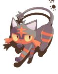  animal_focus black_fur cat colored_sclera commentary_request hanabusaoekaki litten no_humans paw_print pokemon pokemon_(creature) red_eyes simple_background solo tail white_background yellow_sclera 