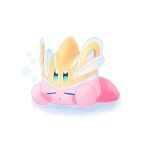  closed_eyes commentary_request copy_ability cutter_kirby highres kirby kirby_(series) kirby_and_the_forgotten_land open_mouth pinku-hoshii sleeping tumblr_username white_background 