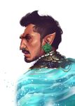  1boy absurdres angel_solorzano black_hair black_panther:_wakanda_forever dark_skin earrings facial_hair goatee highres jewelry male_focus marvel marvel_cinematic_universe namor necklace ocean pointy_ears profile sideburns solo 