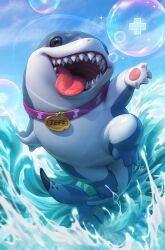 character_name collar comic_cover commentary cover cover_page english_commentary fins fish_tail highres jeff_the_land_shark marvel marvel_rivals no_humans official_art pink_collar shark shark_fin shark_tail sharp_teeth signature stanley_lau tail teeth textless_cover_page textless_version tongue tongue_out water 