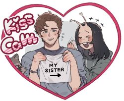  >_< +++ 1girl 2boys animal_ears antennae arrow_(symbol) beard_stubble blush brother_and_sister closed_eyes commentary english_text facial_hair facing_another flying_sweatdrops furry furry_male green_hoodie grey_shirt guardians_of_the_galaxy heart holding_cloth hood hood_down hoodie kiss_cam looking_at_viewer mantis_(marvel) marvel mokotin_55 multiple_boys open_mouth patting_back peter_quill raccoon_boy raccoon_ears rocket_raccoon shirt siblings smile star-lord stubble teardrop untranslatable_commentary upper_body white_background 