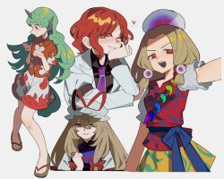  950magi618 blonde_hair blunt_tresses blush bow closed_mouth cloud_print curly_hair dress green_eyes green_hair grin hair_bow hat hat_ribbon headpiece highres horikawa_raiko horns jacket kariyushi_shirt komainu_girl komano_aunn long_hair long_sleeves looking_at_viewer magatama mob_cap necktie one_eye_closed open_mouth patterned_clothing paw_pose plaid_clothes plaid_shirt purple_necktie purple_tabard rainbow_order red_bow red_eyes red_hair red_ribbon red_shirt red_vest ribbon sash shirt short_sleeves shorts single_horn skirt smile tabard tamatsukuri_misumaru touhou very_long_hair vest waist_sash white_dress white_hat white_jacket white_shorts yakumo_yukari yellow_eyes yellow_skirt 
