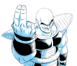  amayuki318 arm_up armor bald biceps black_armor collarbone commentary_request dragon_ball dragon_ball_z evil_smile facial_hair from_above gauntlets highres monkey_tail muscular muscular_male mustache nappa partially_colored saiyan_armor salute scouter simple_background smile tail tail_around_own_waist thick_eyebrows thick_neck two-finger_salute upper_body 