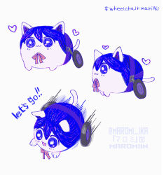 :3 animal_ears animalization black_hair cat cat_ears creator_name heart mari_(omori) maromichan motion_lines omori smile speed_lines training_wheels wheelchair