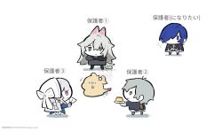  2boys 2girls animal_ears animalization aurelia_academy_school_uniform black_cloak black_jacket blue_dress blue_hair cat_boy cat_ears chibi chibi_only cissia_(zenless_zone_zero) cloak commentary dress flying_sweatdrops food green_eyes grey_hair hand_fan holding holding_fan holding_plate jacket long_hair multiple_boys multiple_girls official_alternate_costume plate promeia_(zenless_zone_zero) pudding school_uniform severian_lowell shidare_(youh4016) simple_background snake translation_request untranslatable_commentary velina_airgid violet_eyes white_background wise_(oath_of_skies)_(zenless_zone_zero) wise_(zenless_zone_zero) yellow_snake zenless_zone_zero 