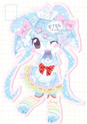  >w< 1girl 2000s_(style) :3 :d ;3 ;d abcdef-t absurdly_long_hair adorable apron artist_name background_request bandaid bandaid_on_hair blue_apron blue_dress blue_eyes blue_fur blue_hair blue_leg_warmers blush_stickers bow buttons chibi chibi_only collage_(medium) cute cutecore double-parted_bangs dress emoticon english english_text eyes_visible_through_hair faux_retro_artstyle female female_only frilled_apron frills full_body furry furry_female girl green_leg_warmers hair_ornament hands_on_own_face heart heisei_retro kaomoji kawaii kawaiicore leg_warmers long_bangs long_hair looking_at_viewer medium_sleeves moe multicolored_apron multicolored_leg_warmers no_eyebrows no_nose one_eye_closed open_mouth origami original paper_boat pawpads pink_bow pink_leg_warmers polka_dot polka_dot_bow rainbow_hair_ornament red_bow red_leg_warmers sleeves_past_elbows speech_bubble star star_(symbol) striped striped_apron striped_leg_warmers text three-quarter_sleeves twintails two-tone_apron waist_apron white_apron white_background white_leg_warmers wholesome wink yellow_leg_warmers 
