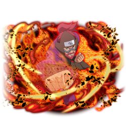  1boy beard black_boots boots clenched_hands facial_hair iwagakure_symbol japanese_clothes looking_at_viewer naruto_(series) naruto_shippuuden naruto_shippuuden:_ultimate_ninja_blazing official_art open-toe_boots red_hair roushi_(naruto) solo 