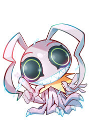  black_eyes claws digimon digimon_(creature) full_body heping_zhongjie_shang highres index_finger_raised keramon looking_at_viewer no_humans sharp_teeth simple_background solo teeth white_background 