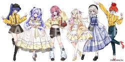  6+girls anya_kumori blonde_hair blue_eyes commentary_request egg_hair_ornament food-themed_hair_ornament fujishiro_kokoa grey_hair hair_ornament hair_over_one_eye kulaku_lie long_hair looking_at_viewer mizugame_mia multicolored_hair multiple_girls official_art open_mouth otogi_nemu otoha_sora re:act red_hair simple_background tachi-e tomyoji_kagura virtual_youtuber white_background 