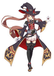  1girl animal_ears belt blush braid braided_hair_rings brown_hair commentary_request cosplay flame_wizard_ring full_body gloves hair_rings hat horse_ears horse_girl horse_tail jewelry kamen_rider_wizard kamen_rider_wizard_(cosplay) long_hair looking_at_viewer skirt smile solo sweep_tosho_(platanus_witch)_(umamusume) sweep_tosho_(umamusume) tail tenkey2022 thigh-highs twintails umamusume violet_eyes white_gloves witch_hat wizardriver 