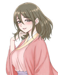  1girl breasts chinese_clothes hair_flip hanfu kage_mh large_breasts legend_of_mortal looking_at_viewer red_hanfu simple_background smile xinru 
