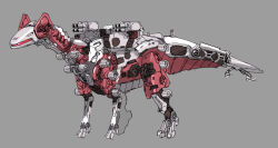  claws dinosaur grey_background gun iguanodon joints mechanical_arms mechanical_tail non-humanoid_robot original robot robot_animal robot_joints shimada_fumikane tail weapon 