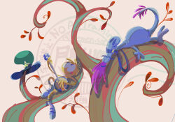  1boy 1girl :q banjo closed_eyes closed_mouth commentary_request eyelashes green_hat hat highres holding holding_instrument ikemen_san in_tree instrument leaf lying nostrils on_back orange_fur reins simple_background smile sylvia_(wander_over_yonder) tail tongue tongue_out tree unworn_hat unworn_headwear wander_(wander_over_yonder) wander_over_yonder watermark white_background 