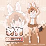  1girl animal_ears brown_eyes brown_hair chinese_text dhole_(kemono_friends) extra_ears full_body gloves japari_symbol kemono_friends kemono_friends_3 kneehighs looking_at_viewer multicolored_hair official_art scarf shirt shoes short_hair simple_background skirt sleeveless sleeveless_shirt socks solo tail two-tone_hair wolf_ears wolf_girl wolf_tail 