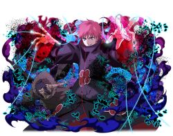  2boys akatsuki_uniform black_coat black_hair black_nails brown_eyes coat doll_joints jewelry joints looking_at_viewer male_focus marionette multiple_boys naruto_(series) naruto_shippuuden naruto_shippuuden:_ultimate_ninja_blazing official_art print_coat puppet red_hair ring sasori_(naruto) short_hair third_kazekage 