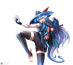  1girl :d absurdres animal_ears artist_name black_gloves black_shorts black_thighhighs blue_eyes blue_jacket commission commissioner_upload cosplay dota_(series) dota_2 fingerless_gloves gloves grey_hair hat highres horse_ears horse_girl horse_tail jacket long_hair non-web_source shorts single_sleeve smile solo stirrup_legwear storm_spirit_(dota_2) storm_spirit_(dota_2)_(cosplay) straw_hat tail tamamo_cross_(umamusume) the_raineman thigh-highs toeless_legwear toes transparent_background umamusume 