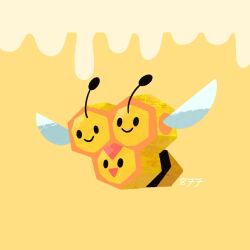  :d antennae bee black_eyes bug combee_(female) flying highres iltuki insect_wings no_humans pokemon pokemon_(creature) pokemon_focus smile solid_oval_eyes wings yellow_background 