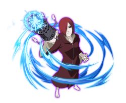  1boy barefoot brown_hair brown_robe full_body hair_over_one_eye looking_at_viewer mechanical_arms nagato_(naruto) naruto_(series) naruto_shippuuden:_ultimate_ninja_blazing official_art rinnegan robe simple_background single_mechanical_arm solo transparent_background violet_eyes 