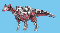  claws dinosaur grey_background gun iguanodon joints mechanical_arms mechanical_tail non-humanoid_robot original robot robot_animal robot_joints shimada_fumikane tail weapon 