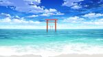  beach blue_sky clouds day game_cg ginka kuro-kun_(nablack) multiple_torii no_humans ocean official_art outdoors scenery sky torii 