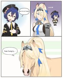 animal_ears animalization belle_(zenless_zone_zero) horse long_hair multiple_girls pun short_hair sigrid_de_l&amp;#039;azur zenless_zone_zero