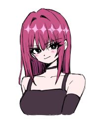  +_+ 1girl bare_shoulders black_choker black_tank_top blush casual choker closed_mouth collarbone commentary_request cropped_shoulders eyelashes hair_between_eyes hair_intakes highres kimi_no_koto_ga_dai_dai_dai_dai_daisuki_na_100-nin_no_kanojo long_hair mamesuki purple_hair saiki_himeka simple_background smile solo tank_top v-shaped_eyebrows white_background 