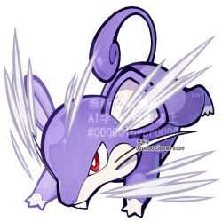  04sora40 buck_teeth commentary_request mouse_(animal) no_humans pokemon pokemon_(creature) pokemon_focus pokemon_move purple_fur rattata red_eyes tackle_(pokemon) tail teeth white_background 