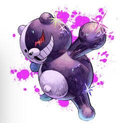  1other bear blood colored_blood danganronpa:_trigger_happy_havoc danganronpa_(series) highres kamo_(kamooo44) monokuma navel pink_blood robot smile solo sparkle teeth white_background 