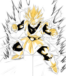  amayuki318 angry ankle_boots arms_up aura belt biceps black_bodysuit blonde_hair bodysuit boots clenched_hands clenched_teeth collarbone dragon_ball dragon_ball_z electricity fighting_stance gloves great_saiyaman grid_background hair_behind_ear hair_over_one_eye highres looking_at_viewer multicolored_boots muscular muscular_male partially_colored pectorals simple_background son_gohan spiky_hair super_saiyan super_saiyan_2 sweatdrop teeth thick_eyebrows trembling two-tone_boots uwagi white_background white_boots white_gloves 