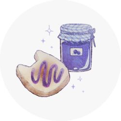  berry blue_bow blue_theme blueberry blueberry_jam bow bread bread_slice cat-shaped_food commentary_request drawstring food food_focus fruit glass jam jar naiguozi no_humans original sparkle tied_drawstring toast white_background 