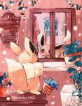  :o animal_focus artist_name brown_fur commentary_request eevee flower glass hanabusaoekaki highres leaf looking_at_mirror mirror no_humans plant poke_ball_symbol pokemon pokemon_(creature) potted_plant red_flower red_rose reflection rose solid_oval_eyes sparkle tail 