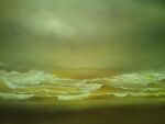  beach clouds cloudy_sky horizon mitzoka2001 no_humans ocean original painting_(medium) shore sky traditional_media water waving yellow_sky 
